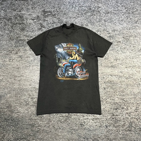 Vintage 1991 Harley Davidson 3D Emblem T Shirt Follow Nobody Medium RARE - Picture 1 of 12
